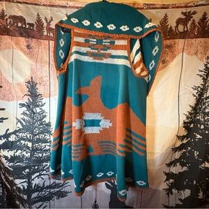 Ryan Michael Thunderbird/phoenix Vest Poncho Wool Teal One Size Unique Western